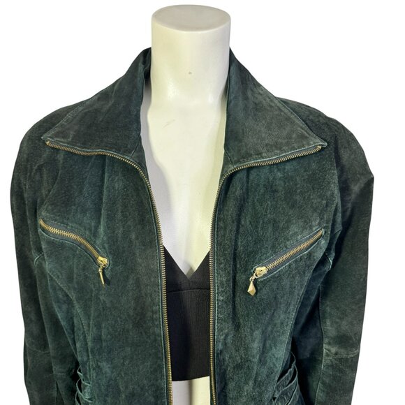 Vintage Hide Park Green Suede Leather Jacket Women's Small | Moto Biker - Picture 6 of 12